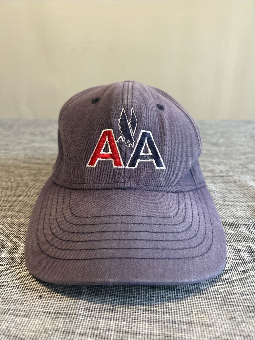 Vintage AMERICAN AIRLINES AA Logo 6 Panel Blue Dad Hat Cap USA Made Faded